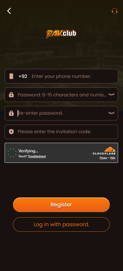 Pakclub game register screenshot